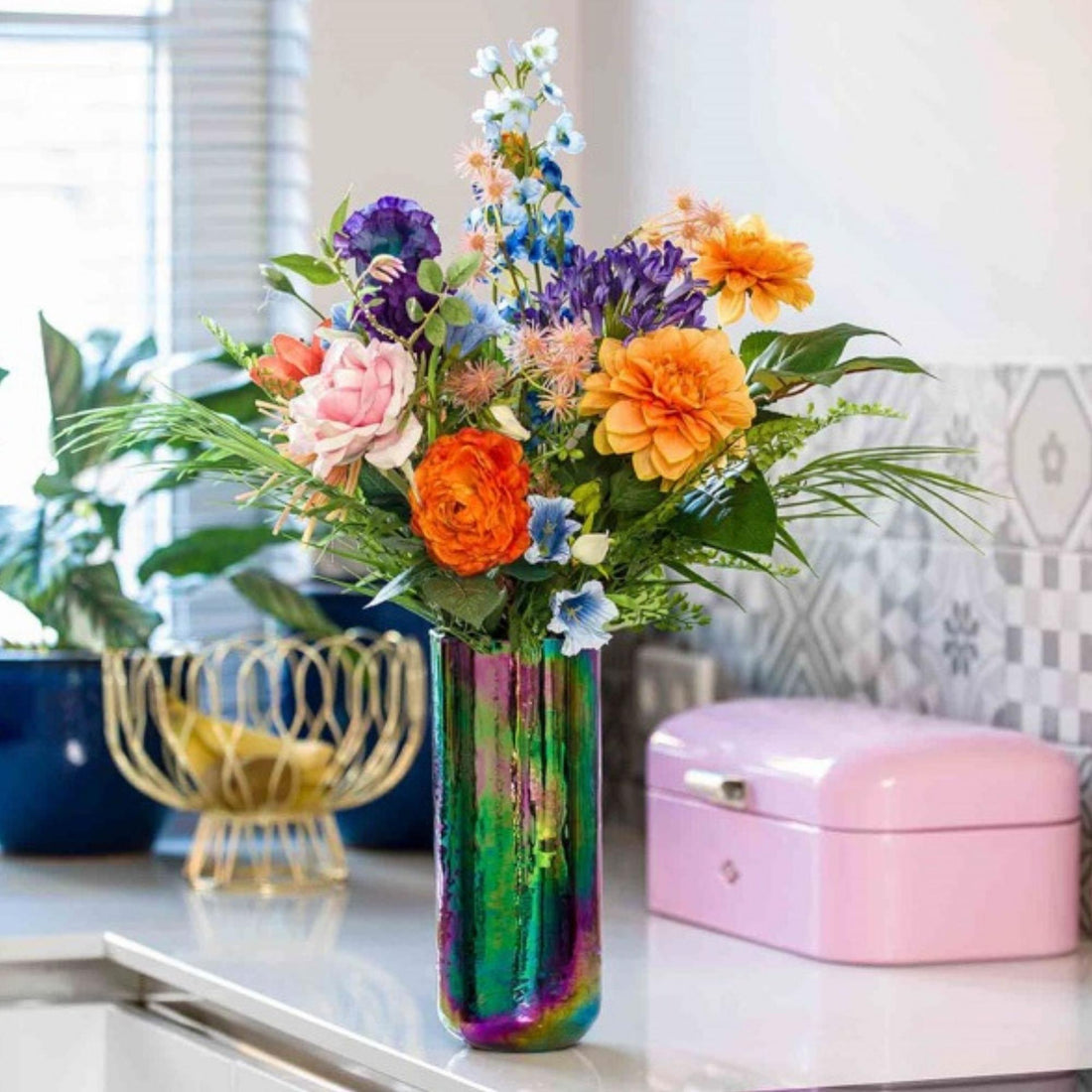 Künstlicher Blumenstrauß Colorful Bloom Deluxe Real Touch 70 cm 18 Stiele