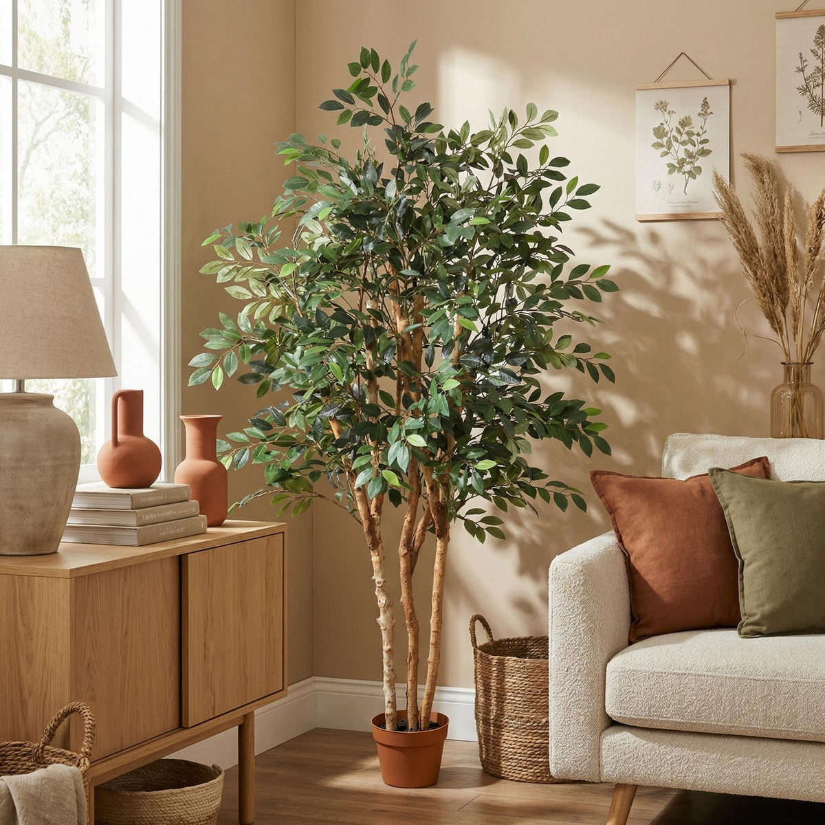 Künstlicher Ficus Exotica 150 cm, Everspring Pflanze, grüne Blätter, dekorative Zimmerpflanze, künstliche Pflanzen für Zuhause