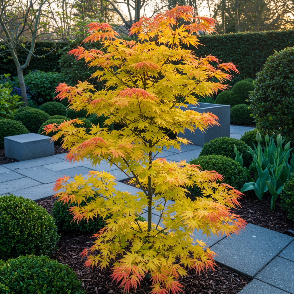Japanischer Ahorn Acer palmatum Orange Dream, 2 Pflanzen, orangefarbiges Laub, Topf 19cm, Höhe 70cm, laubabwerfend