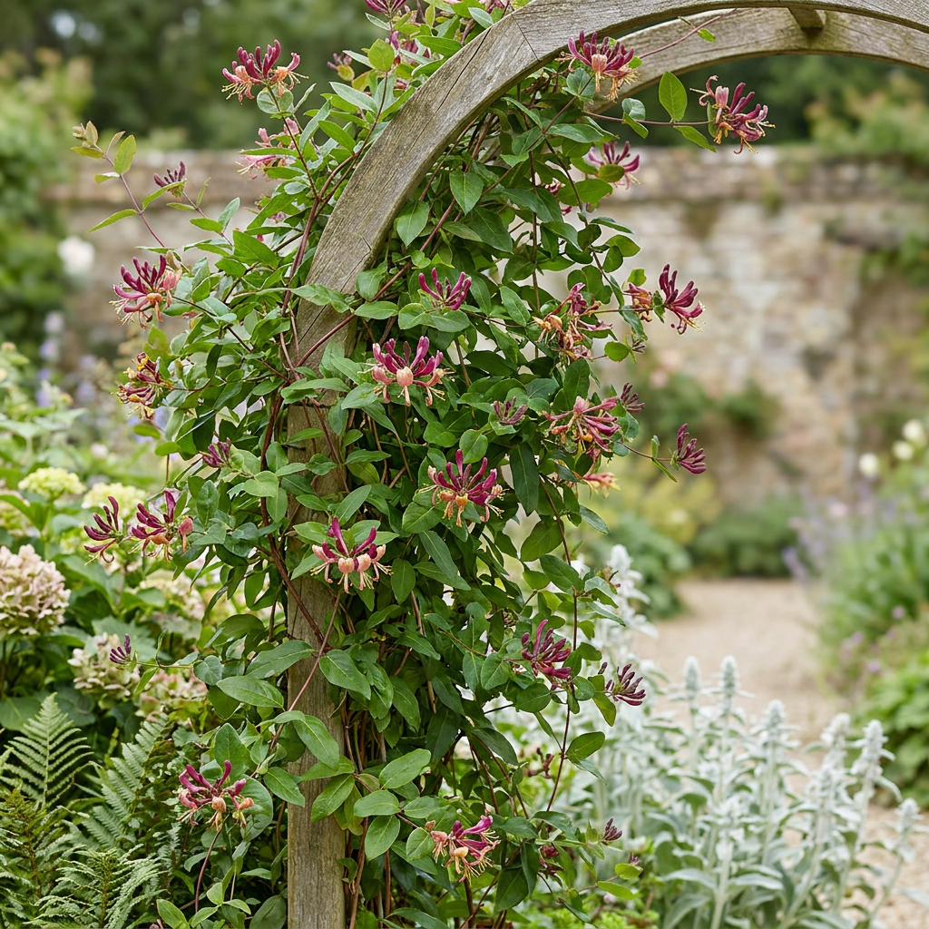 Henrys Geißblatt (Lonicera henryi) mit gelb-roten Blüten – Bild 4