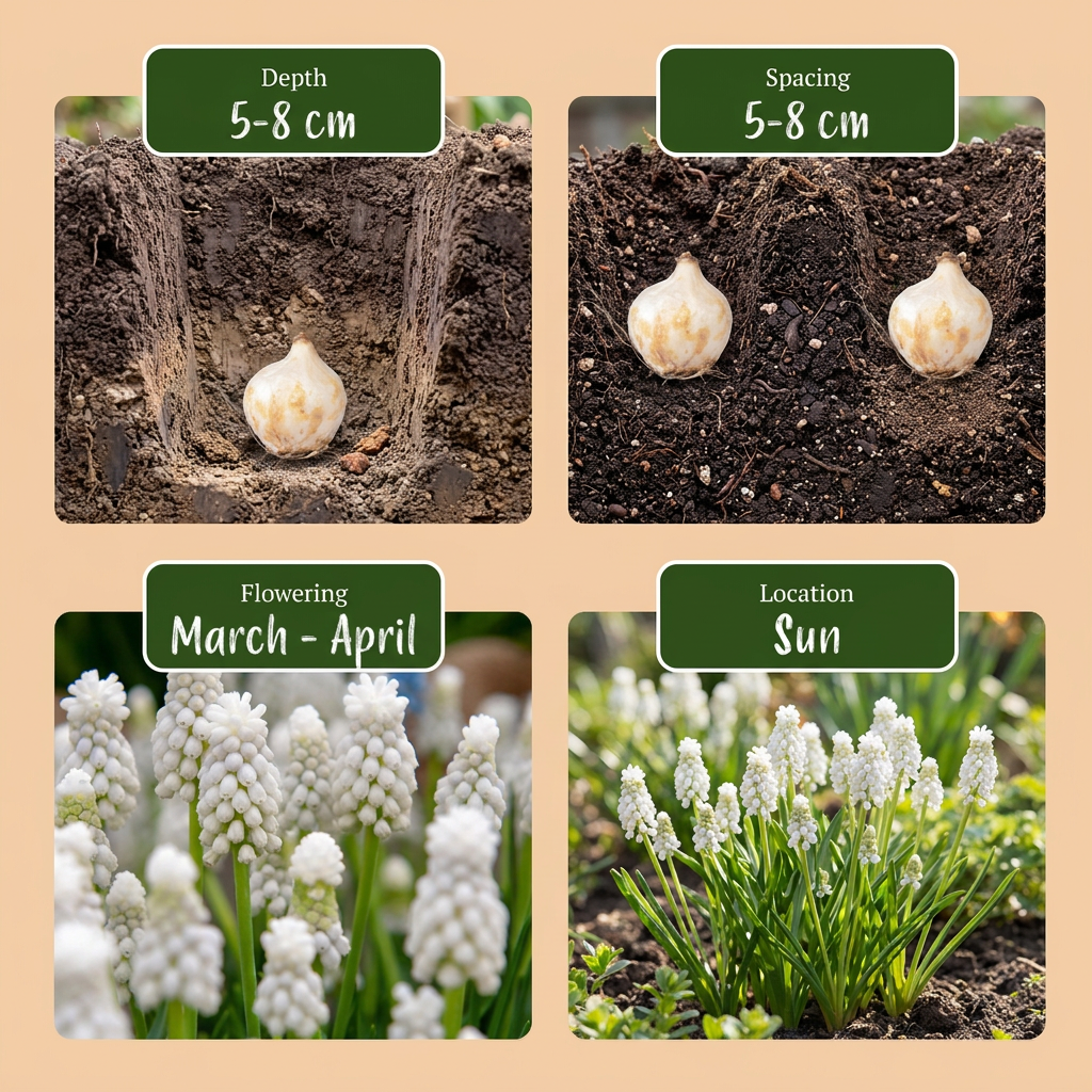 Weiße Traubenhyazinthe – Muscari White Magic online kaufen | 50 bis 400 Blumenzwiebeln, reinweiß &amp; verwildernd – Wurzelwerk Design