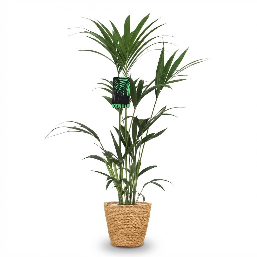 Everspring Kentia-Palme Howea Forsteriana, 120-130cm hoch, im Korb oder Topf, elegante Zimmerpflanze, Nahaufnahme