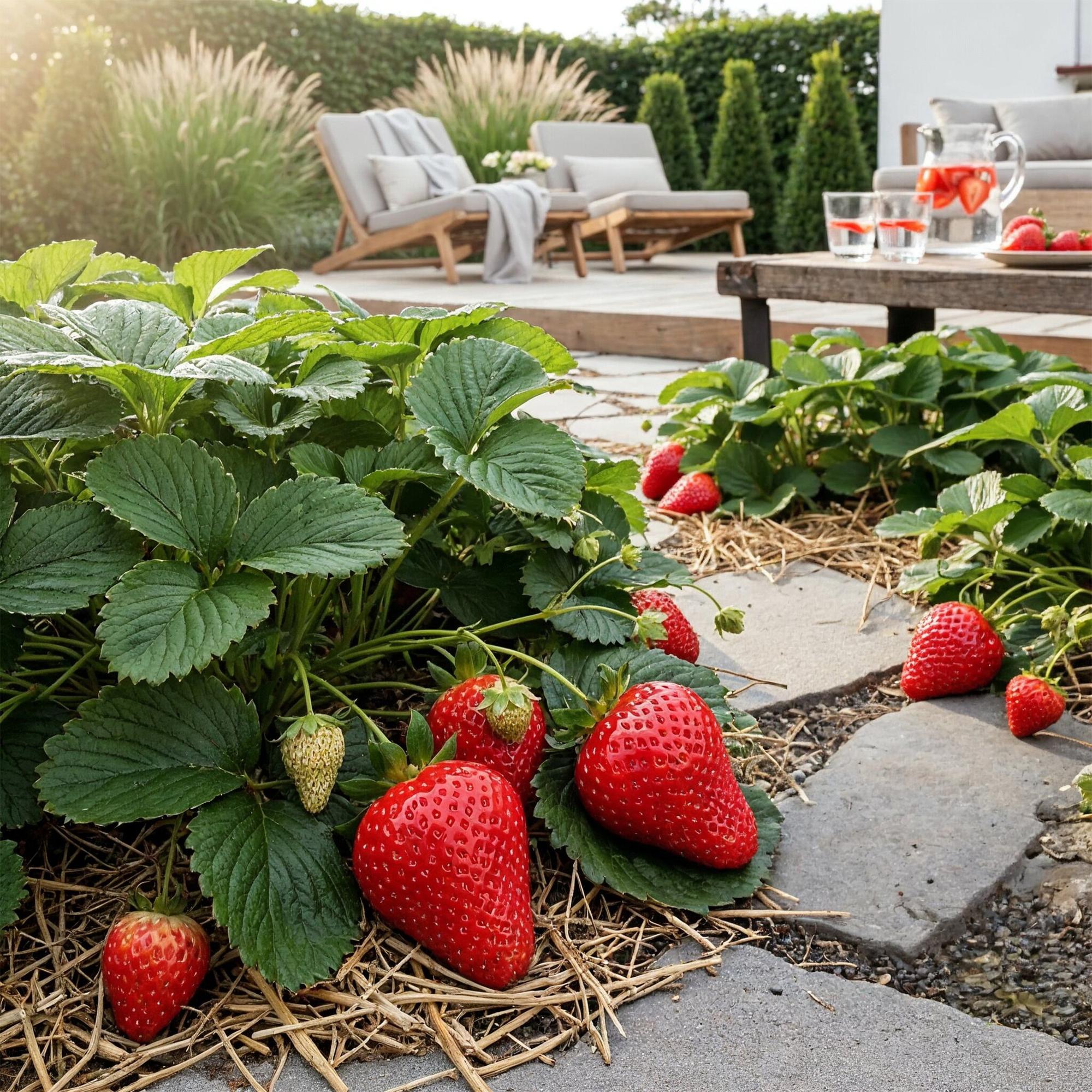Drei winterharte Erdbeerpflanzen der Sorte Fragaria ‘Maxim’ in Töpfen mit Ø9 cm, von Everspring.