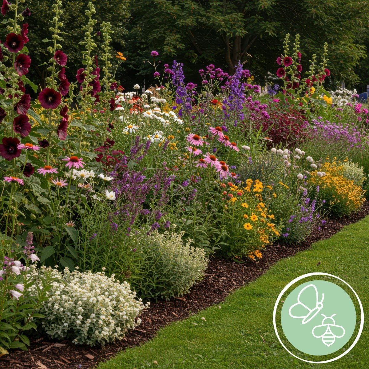 Stauden - Paket - Bienen - und Schmetterlingsanziehend - 24 Stauden - Für 3 m² - Verschiedene Farben - Pflegeleicht - Topf 11 cm - Wurzelwerk Design
