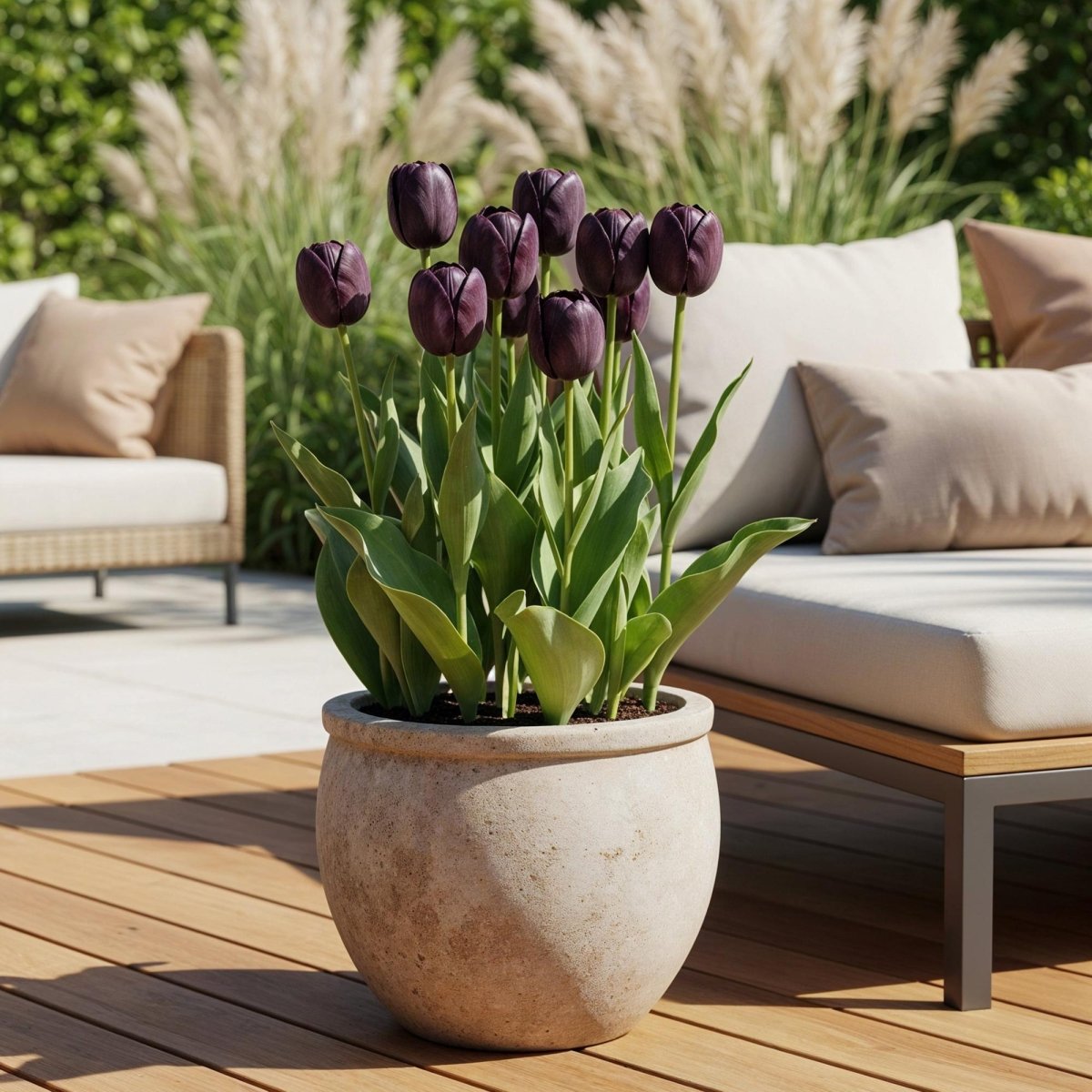Blumenzwiebeln Tulpe Triumph Black | 15 Stück Dunkel - Lila – Zwiebelgröße 11/12 – XXL Pack - Wurzelwerk Design