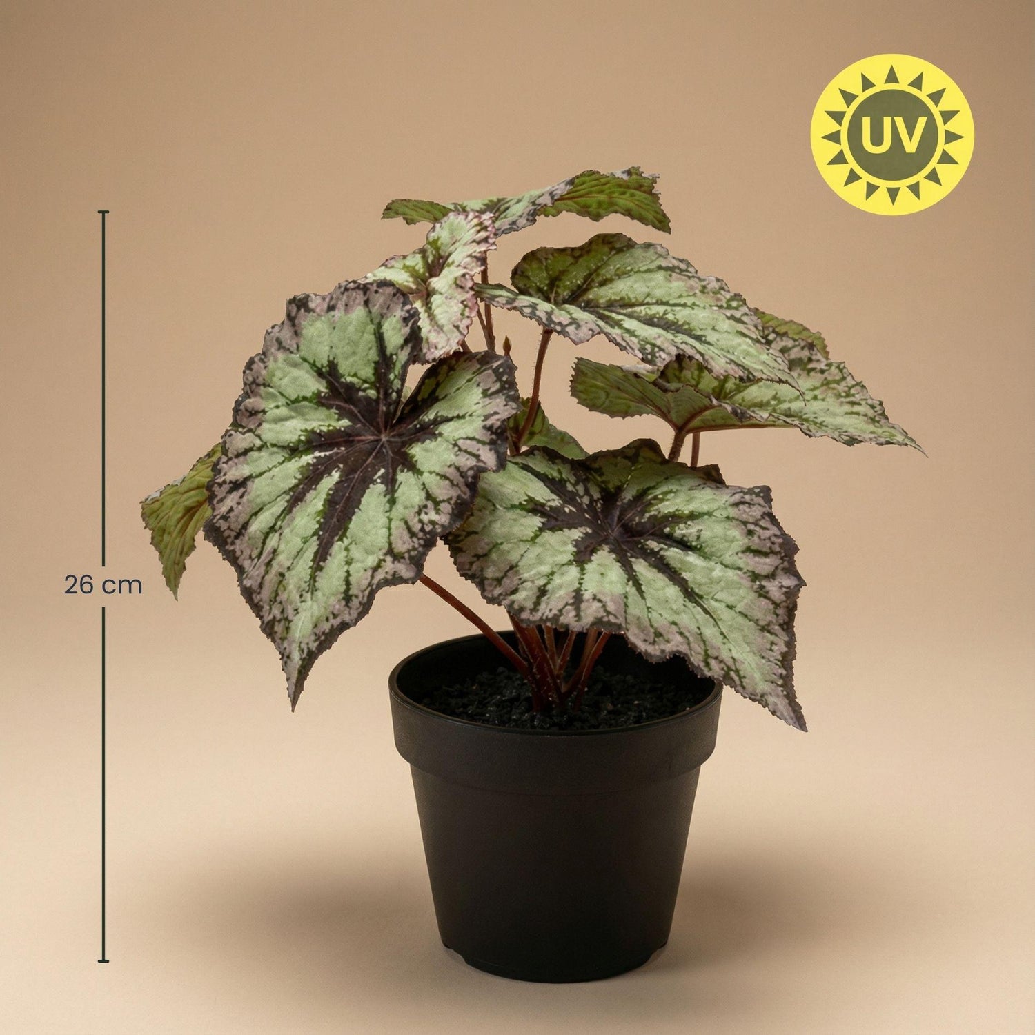 Künstliche Begonienpflanze in einem 26 cm Topf, UV-beständig, Everspring, realistische grüne Blätter, dekorative Zimmerpflanze