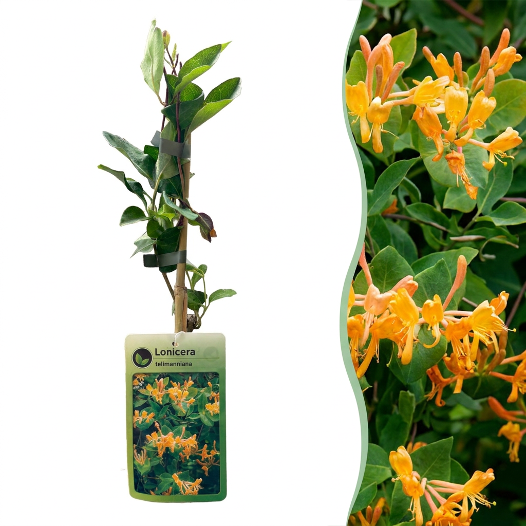 Tellmanns Geißblatt kaufen – Lonicera × tellmanniana | orange-gelb, Ø 9 cm, Höhe 35 cm - Wurzelwerk Design