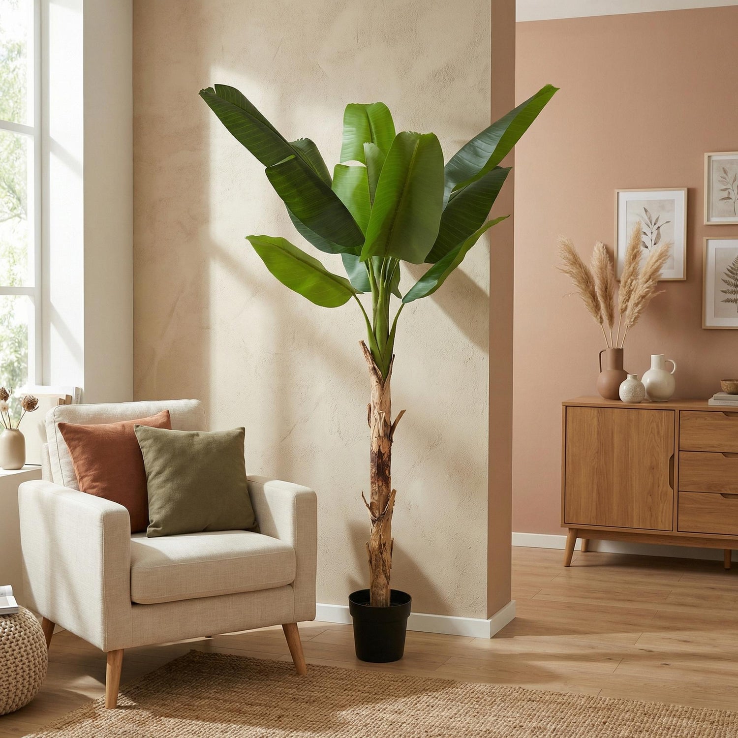 Künstliche Bananenpflanze Musa von Everspring, 80cm, 150cm oder 180cm, realistische grüne Pflanze für Dekor.