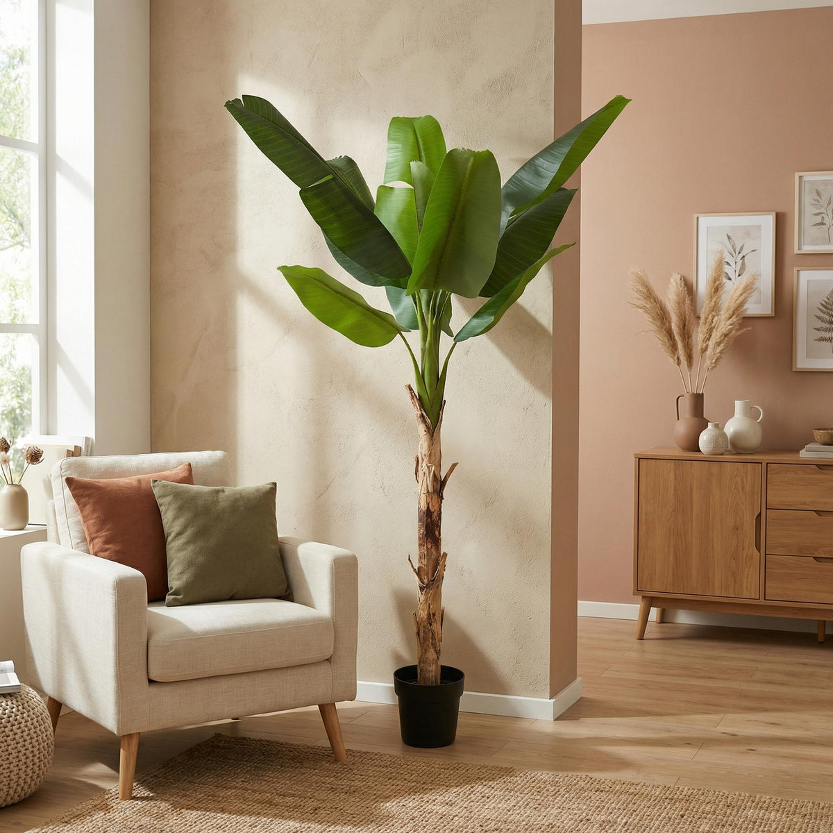 Künstliche Bananenpflanze Musa von Everspring, 80cm, 150cm oder 180cm, realistische grüne Pflanze für Dekor.