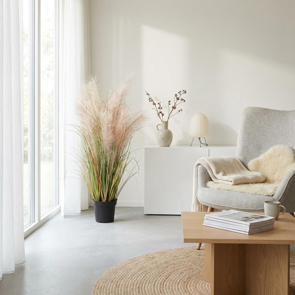 Everspring Kunstpflanze Phragmites Gras, 95cm hohe grüne Dekorationspflanze, realistische Kunstpflanze für Zuhause oder Büro