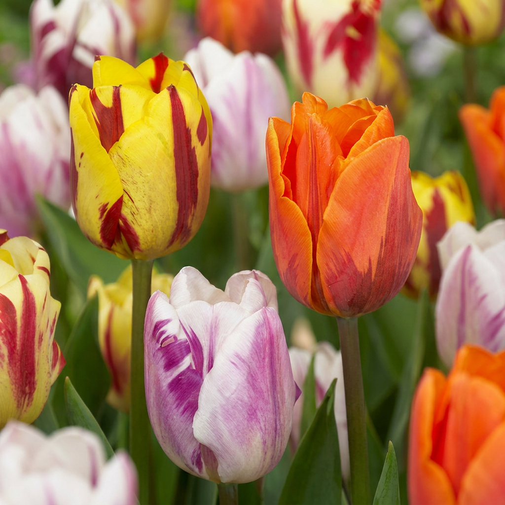 Tulpen-Mischung Flaming Beauty – Tulipa online kaufen | 30 bis 120 Blumenzwiebeln, geflammt &amp; kontrastreich – Wurzelwerk Design