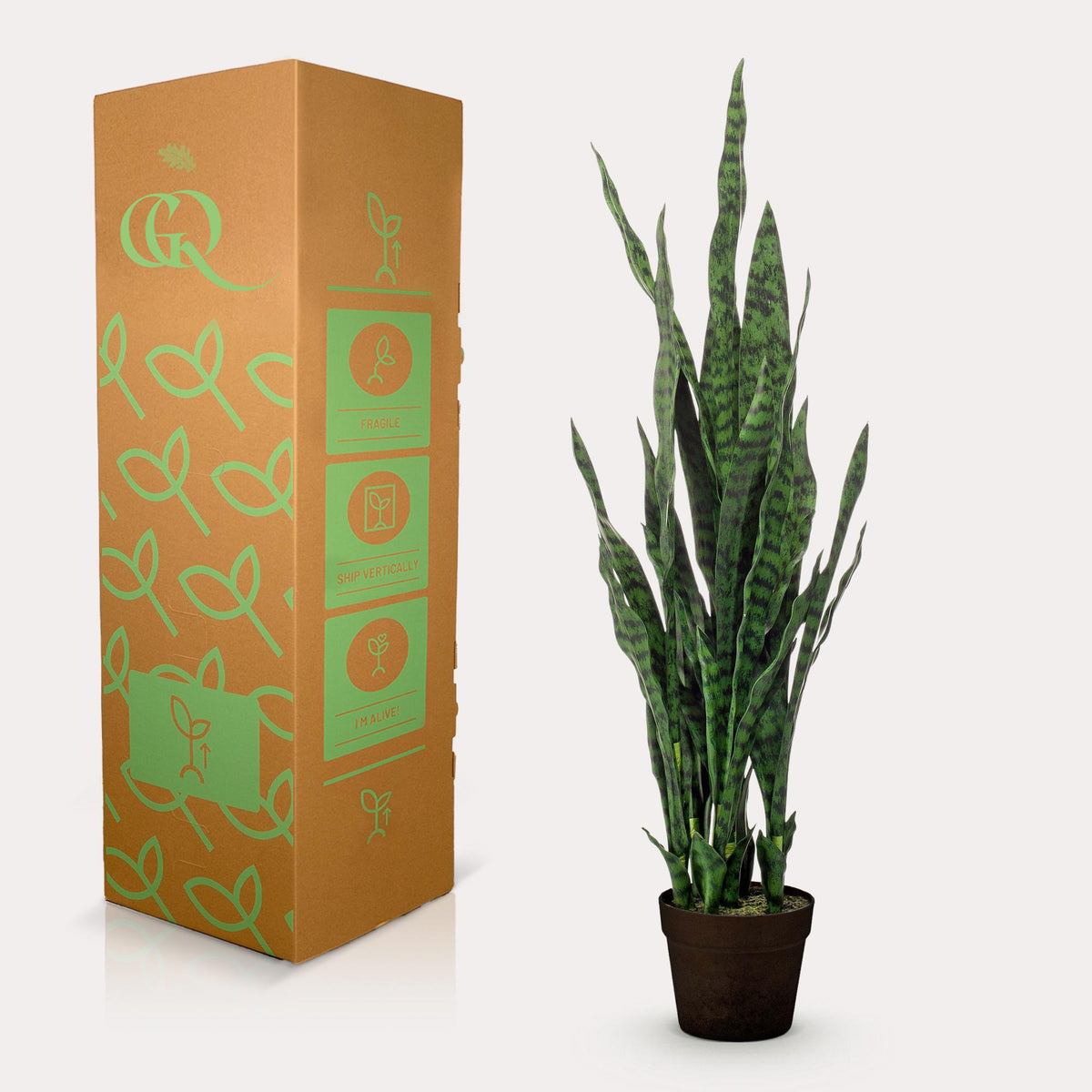 Kunstpflanze Sansevieria ‘Black Coral’ von Everspring, 97 cm hohe Frauenzunge, detailreiche grüne Blätter in Topf.