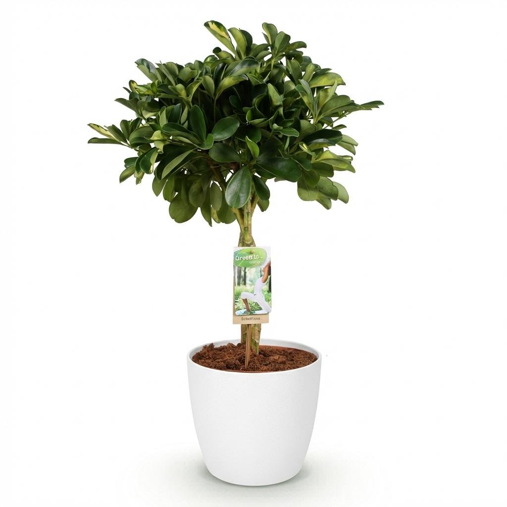 Schefflera Gold Capelle Fingerbaum mit weißen oder grauen Potter-Topf, Höhe 70-81cm, Everspring, Zimmerpflanze