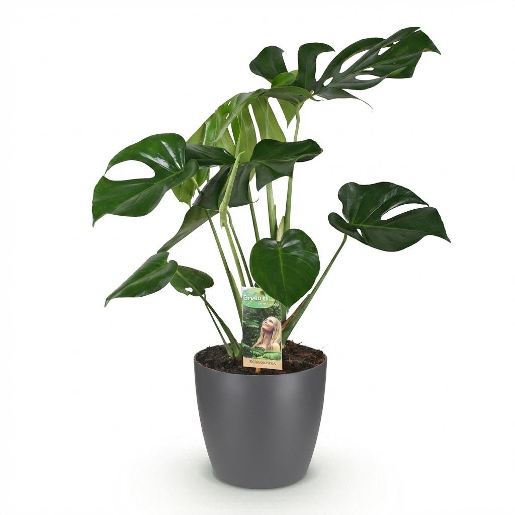 Everspring Monstera Deliciosa Pflanze im weißen oder grauen Topf, 70-80cm hoch, mit 21cm Topf, Zimmerpflanze, Grünpflanze