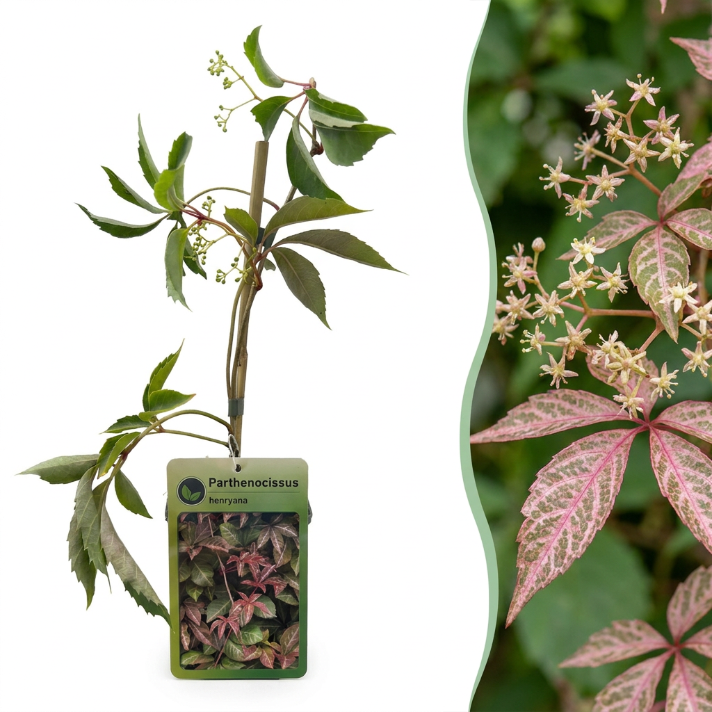 Chinesischer Wilder Wein (Parthenocissus henryana) mit silbrig geaderten Blättern