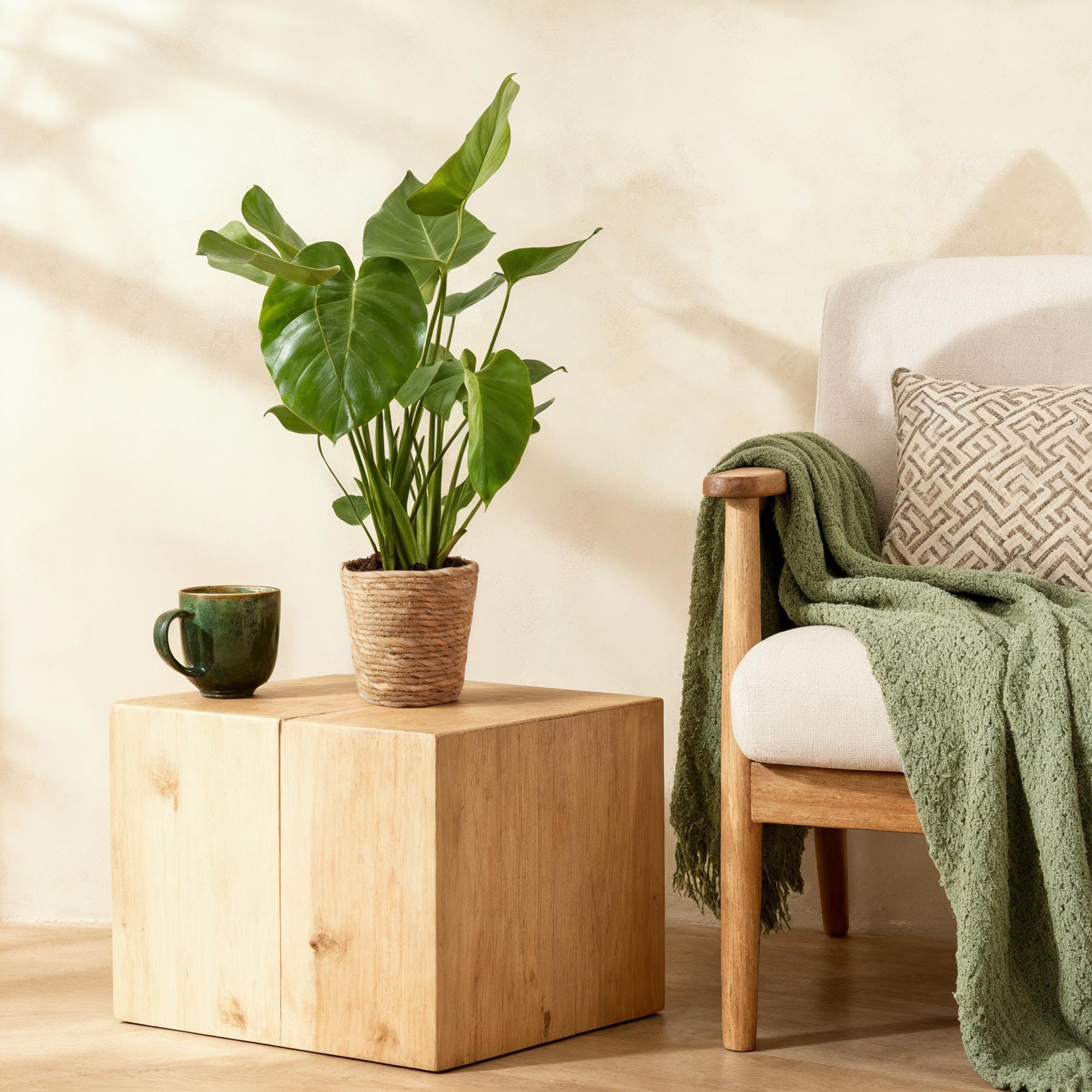 Everspring Monstera Deliciosa in Korb, Lochpflanze, verschiedene Größen, grüne Blätter, Zimmerpflanze, dekorativ.