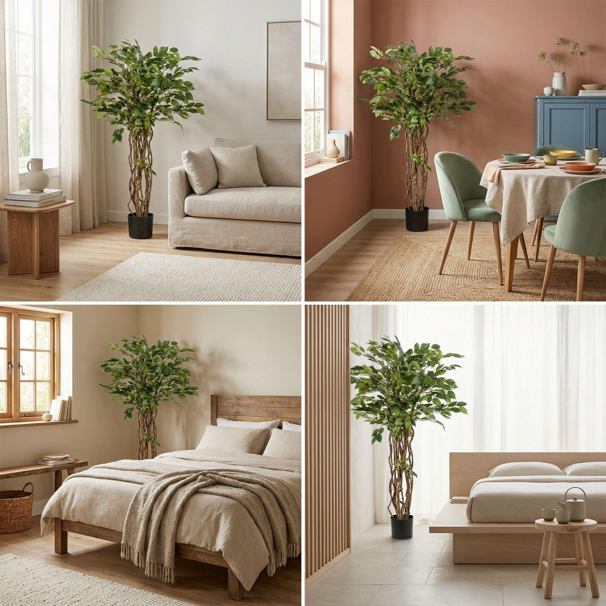 Künstlicher Ficus Liana Baum von Everspring, 140 cm hoch, mit grünen Blättern, realistische Pflanzenoptik, für Innendekoration