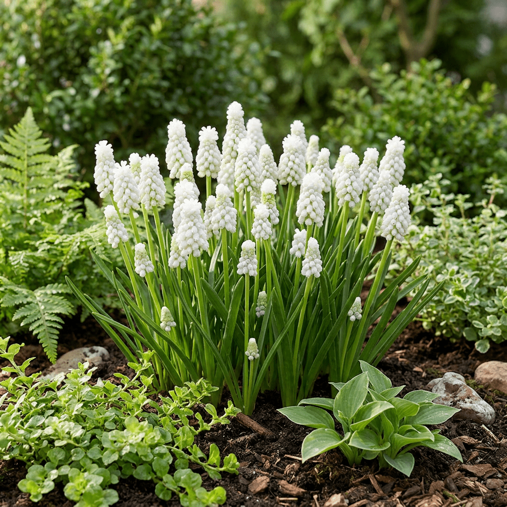 Weiße Traubenhyazinthe – Muscari White Magic online kaufen | 50 bis 400 Blumenzwiebeln, reinweiß &amp; verwildernd – Wurzelwerk Design - Wurzelwerk Design