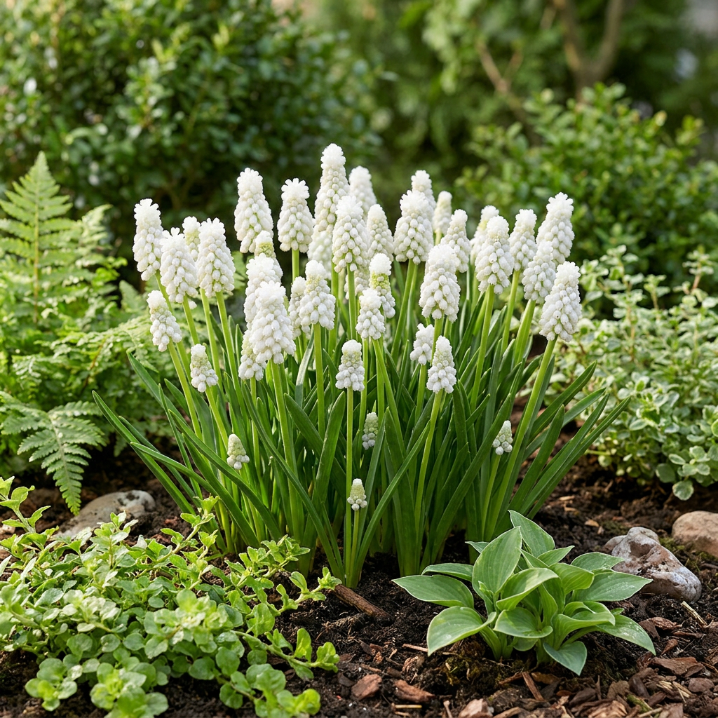 Weiße Traubenhyazinthe – Muscari White Magic online kaufen | 50 bis 400 Blumenzwiebeln, reinweiß &amp; verwildernd – Wurzelwerk Design
