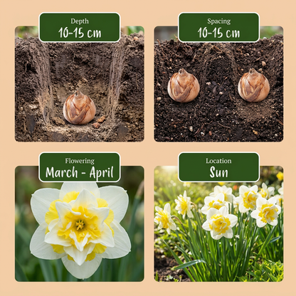 Gefüllte Narzisse Ice King – Narcissus online kaufen | 10 bis 80 Blumenzwiebeln, weiß-gelb &amp; gefüllt – Wurzelwerk Design