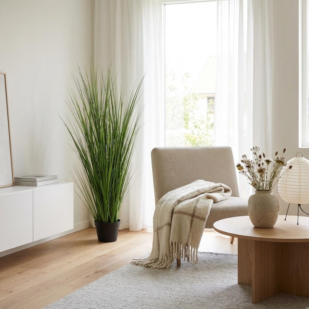 Everspring Kunstpflanze Onion Gras, 130cm hohe, grüne Kunststoffpflanze mit zarten, grasähnlichen Blättern.