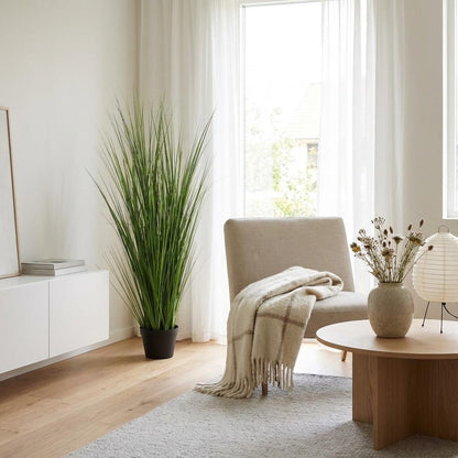 Everspring Kunstpflanze Onion Gras, 130cm hohe, grüne Kunststoffpflanze mit zarten, grasähnlichen Blättern.