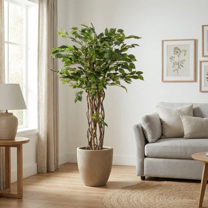 Künstlicher Ficus Liana Baum von Everspring, 140 cm hoch, mit grünen Blättern, dekorative Zimmerpflanze, realistische künstliche Pflanze