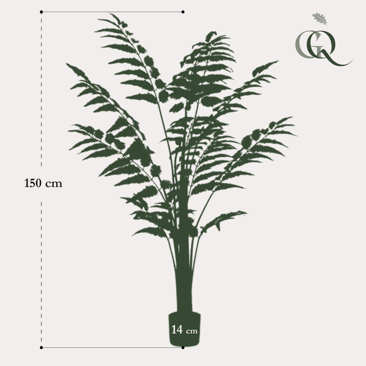 Kunstpflanze Rumohra Adiantiformis Lederfarn, 150 cm, Everspring, detailreiche grüne Pflanze als Dekorationsstück