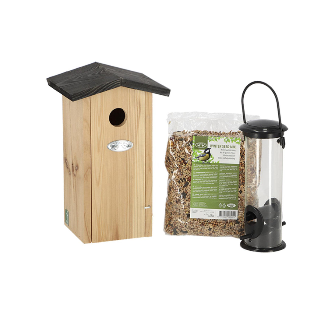 Kohlmeisen-Paket - Vogelhäuschen und Vogelfutter - Gartenzubehör
