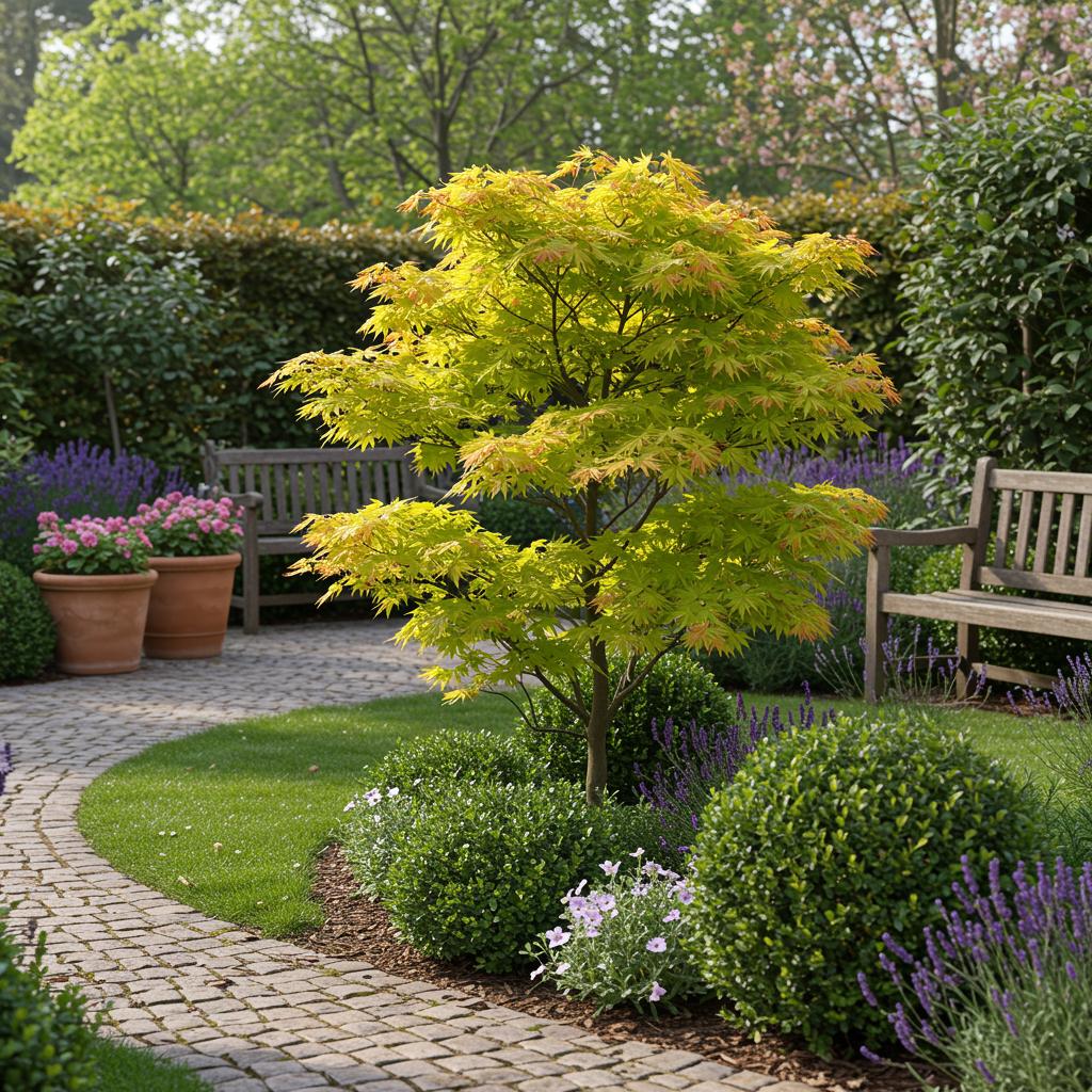 Japanischer Ahorn - Acer palmatum Jordan - Gelb - 2 Pflanzen - Laubabwerfend - Topf 19cm Höhe 70cm - Wurzelwerk Design