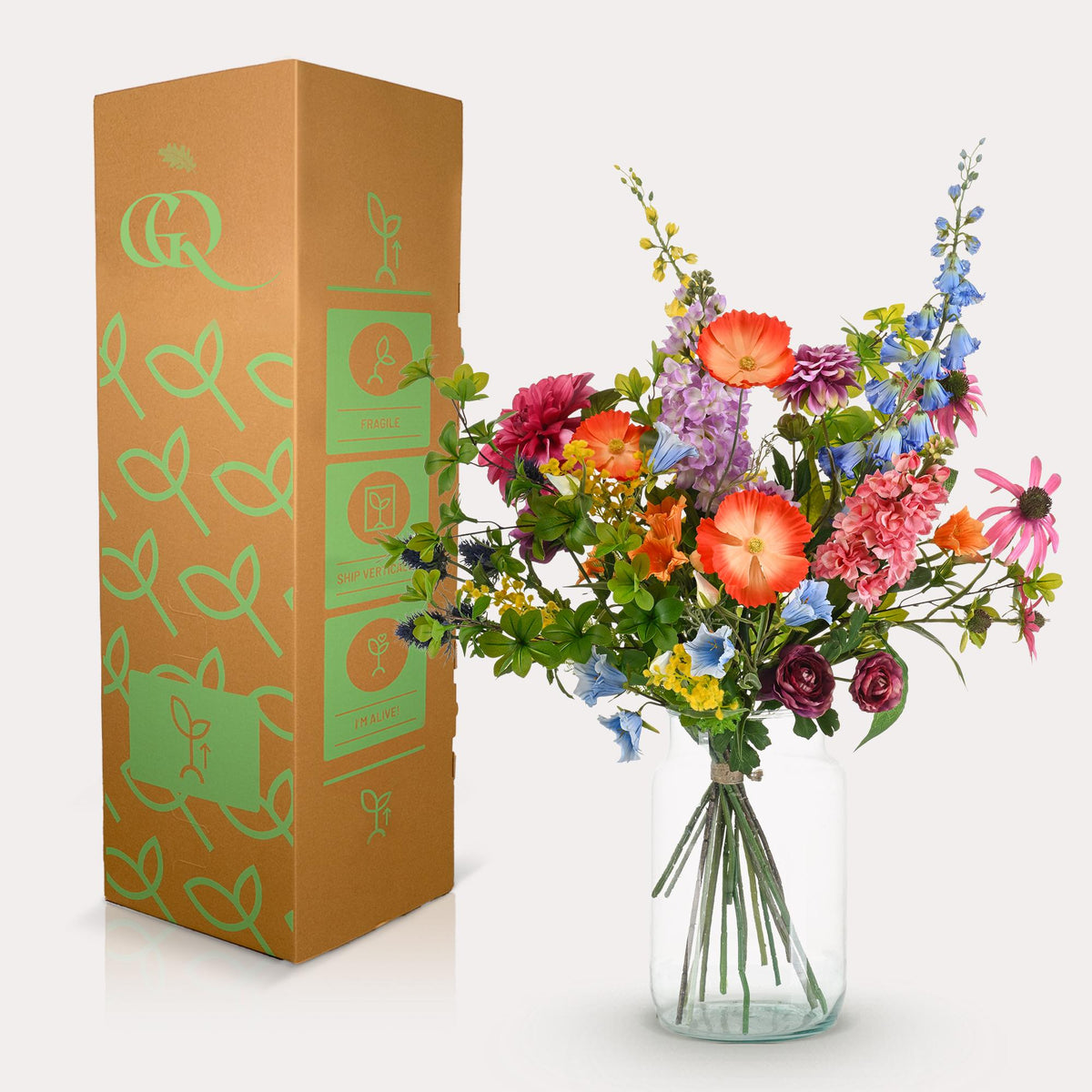Großer elektrischer Blumenstrauß XL Electric Love von Everspring, 90 cm hoch, mit bunten künstlichen Blumen in Nahaufnahme