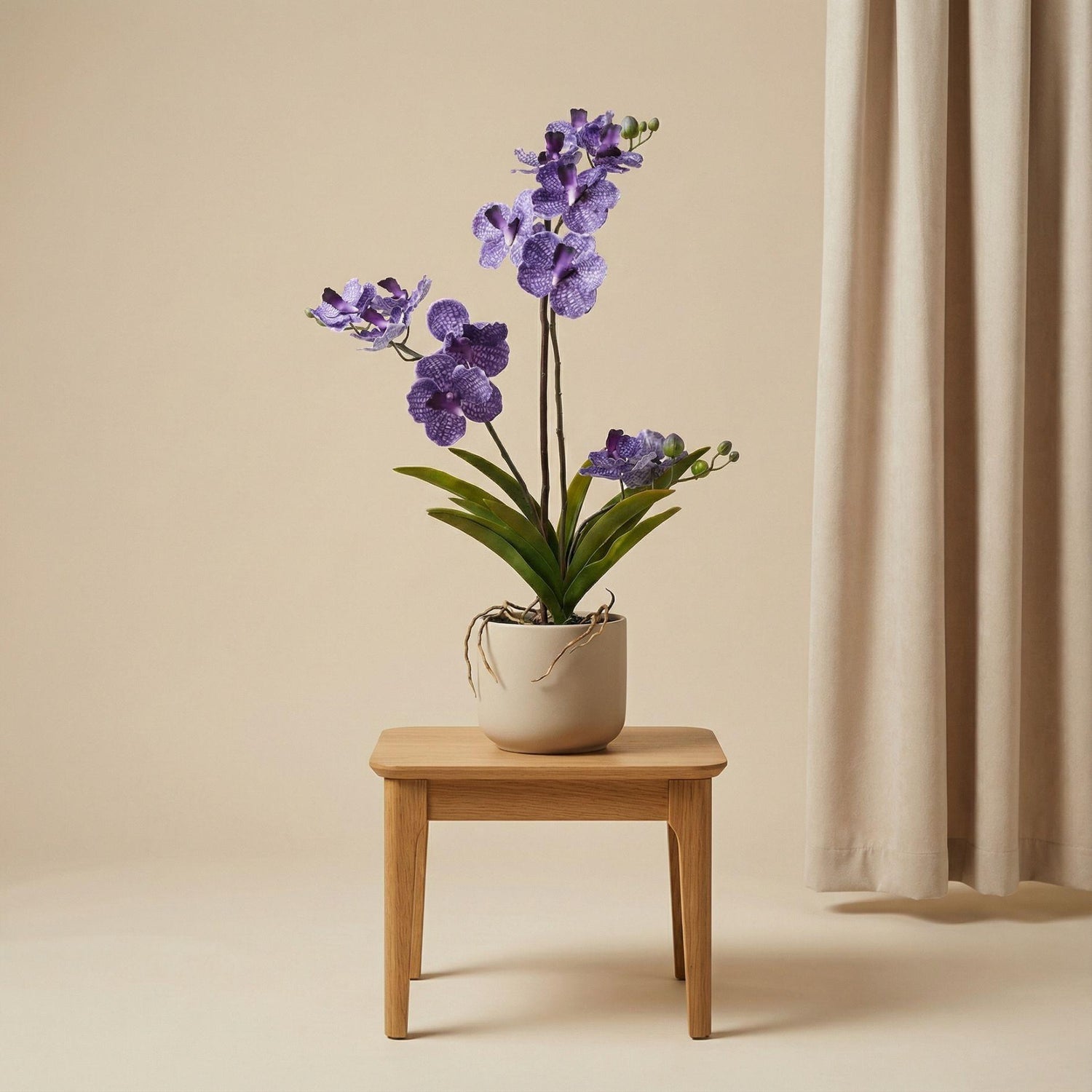 Lila künstliche Vanda Orchidee 60 cm im Topf, Everspring, detailreiche Nachbildung einer echten Pflanze