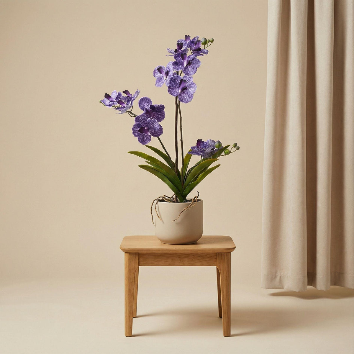 Lila künstliche Vanda Orchidee 60 cm im Topf, Everspring, detailreiche Nachbildung einer echten Pflanze