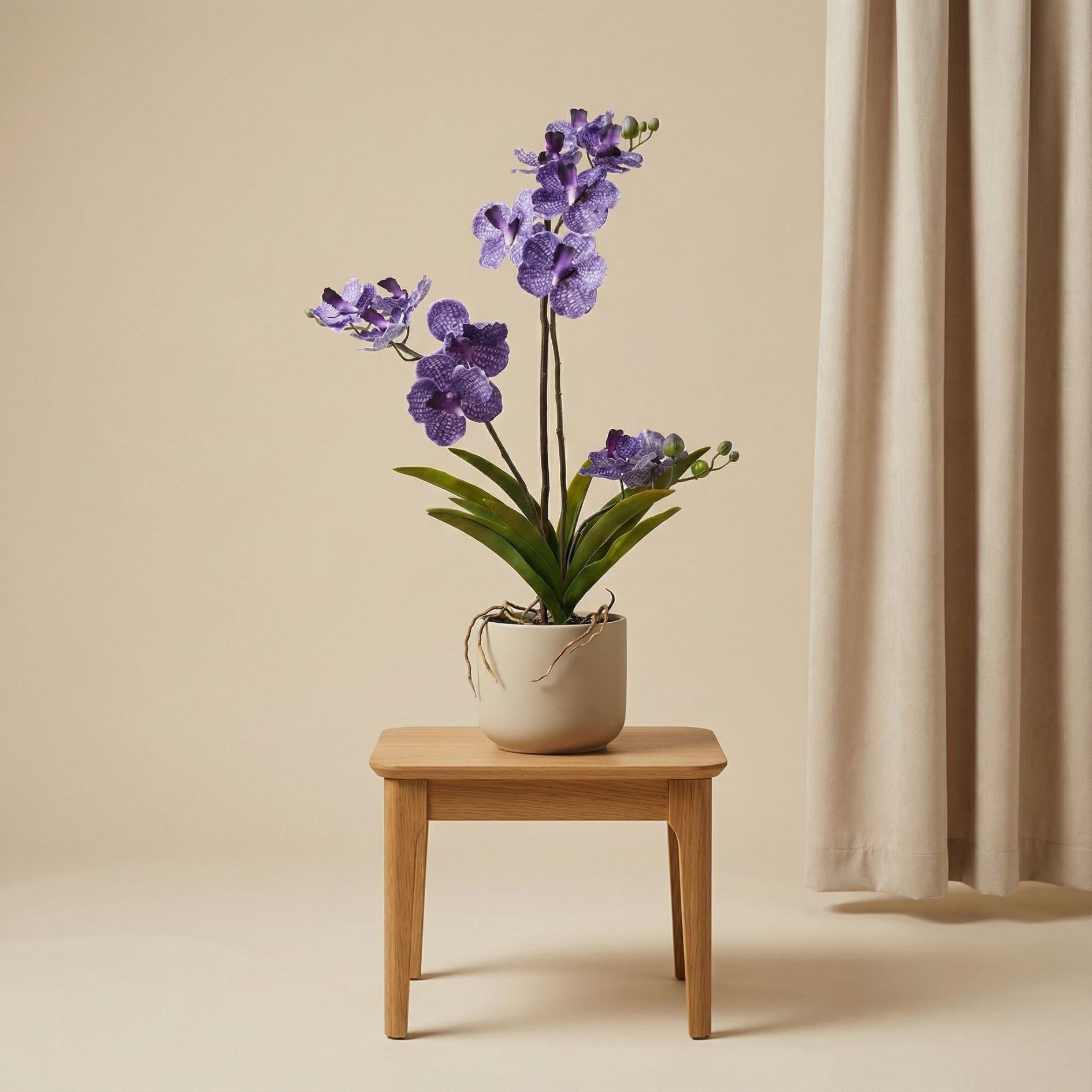 Lila künstliche Vanda Orchidee 60 cm im Topf, Everspring, detailreiche Nachbildung einer echten Pflanze