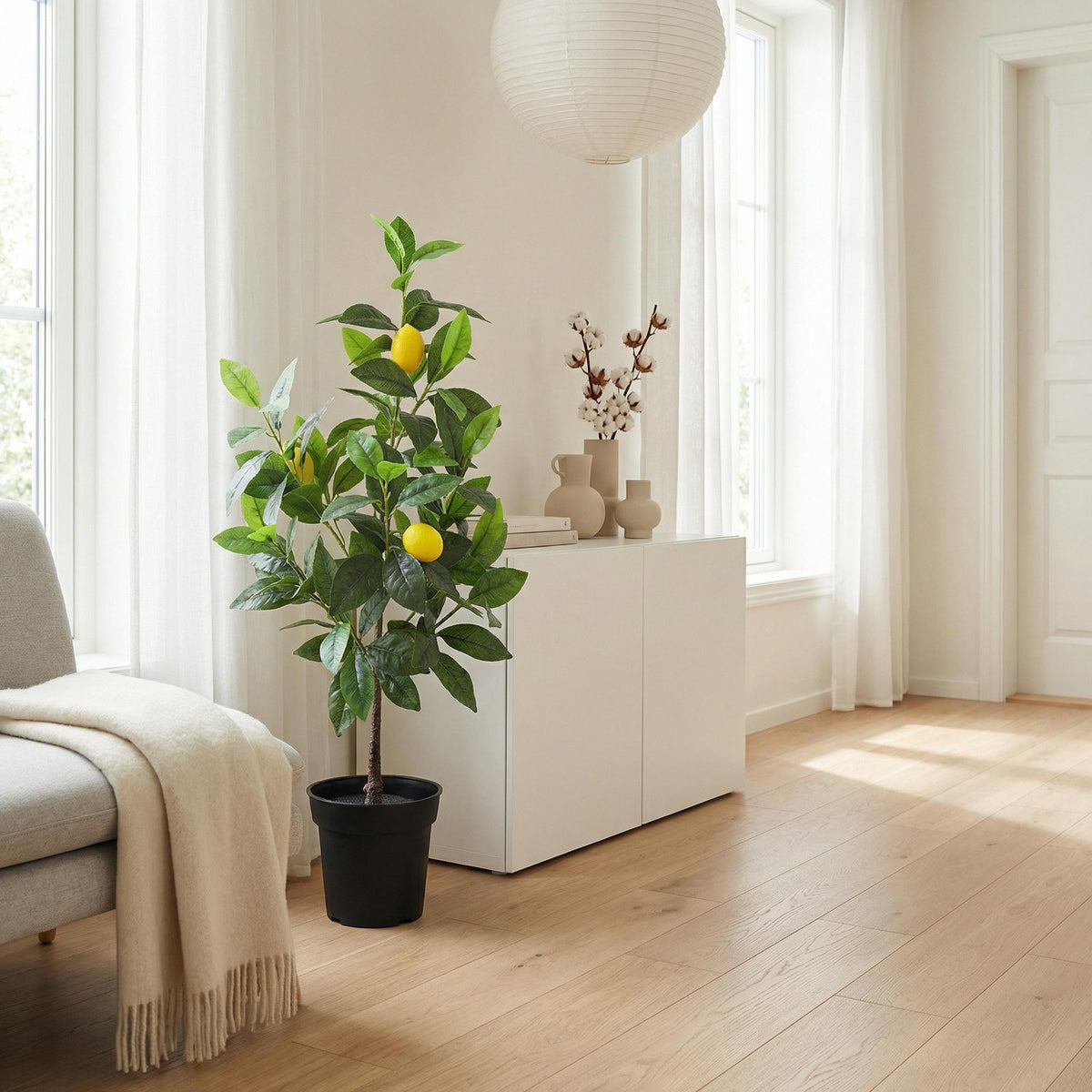 Kunstpflanze Zitronenbaum, Everspring, 65cm oder 150cm, realistische grüne Zitronenbaum-Plant in natürlicher Optik