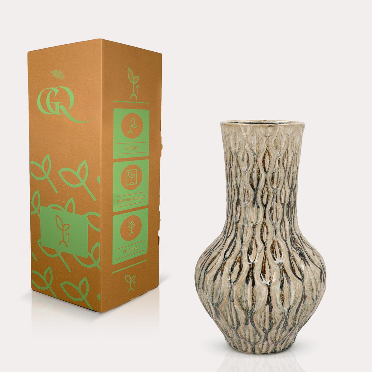 Everspring Stein M Vase für Pflanzen, grün, Höhe 39 cm, Breite 23 cm, aus Stein, ideal für Zimmerpflanzen