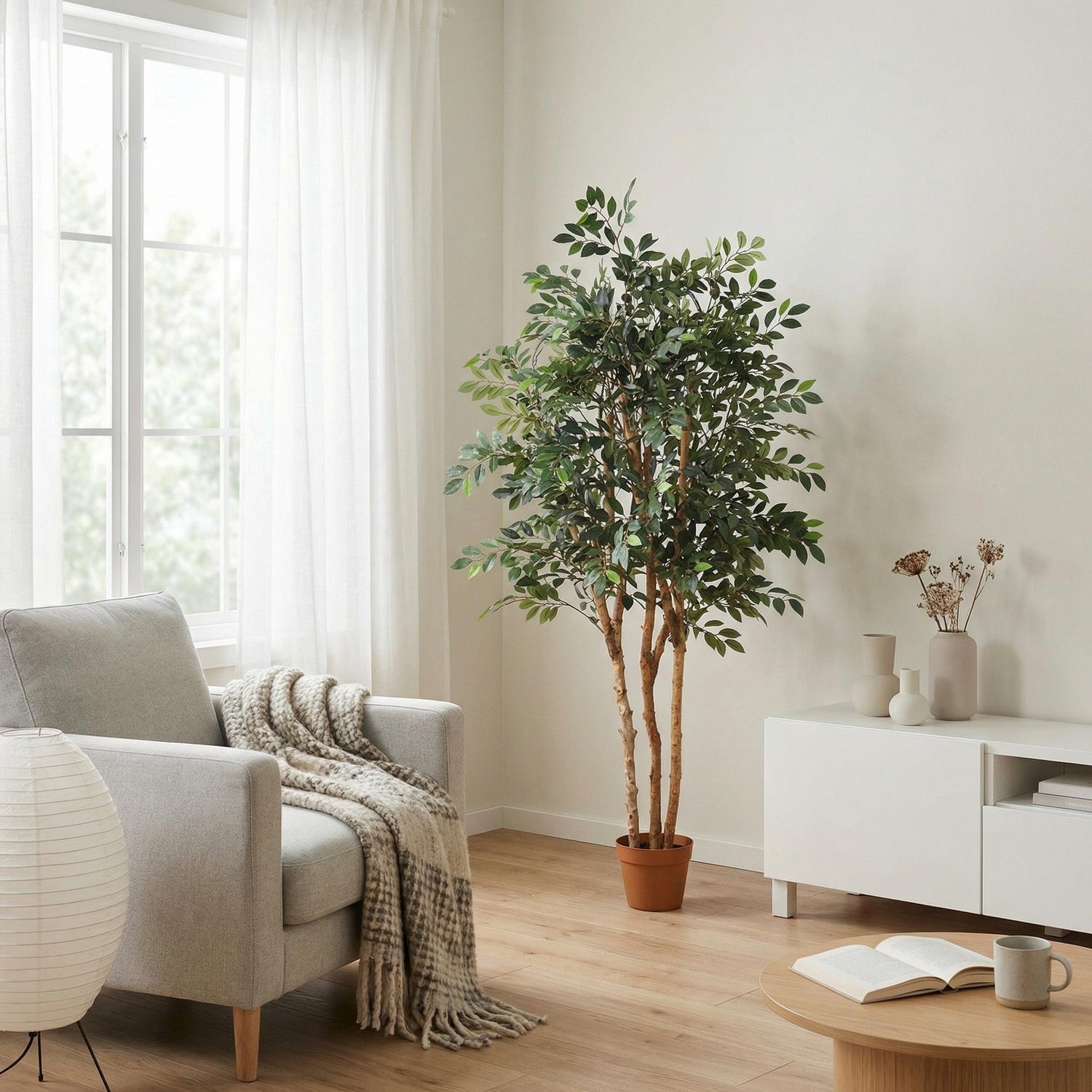 Künstlicher Ficus Exotica Pflanze von Everspring, 150 cm hoch, mit grünen Blättern, ideal für Dekorationszwecke.