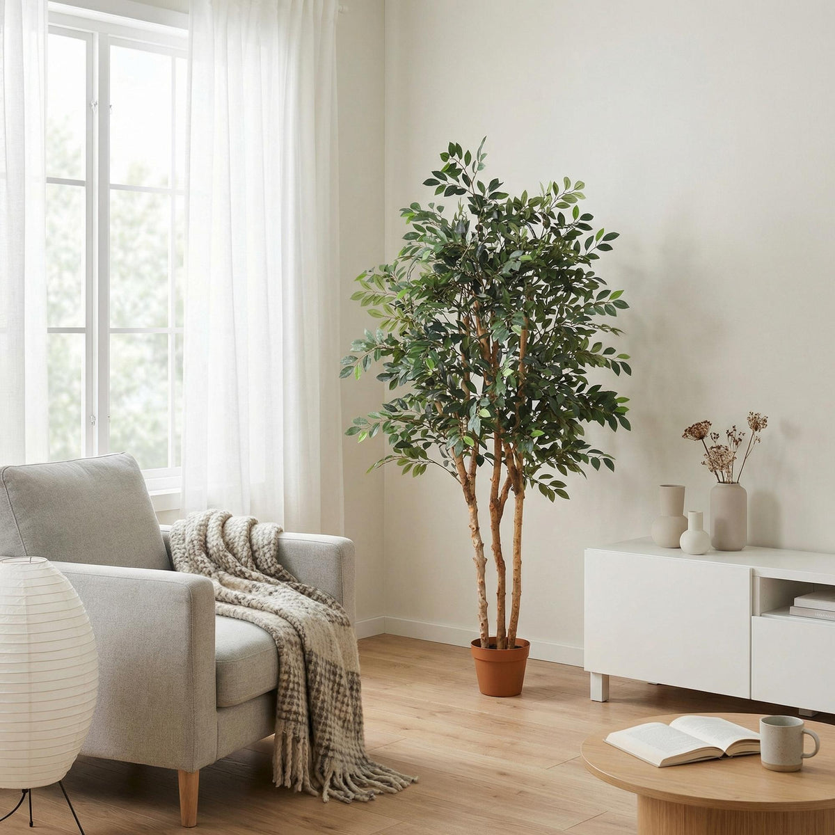 Künstlicher Ficus Exotica Pflanze von Everspring, 150 cm hoch, mit grünen Blättern, ideal für Dekorationszwecke.