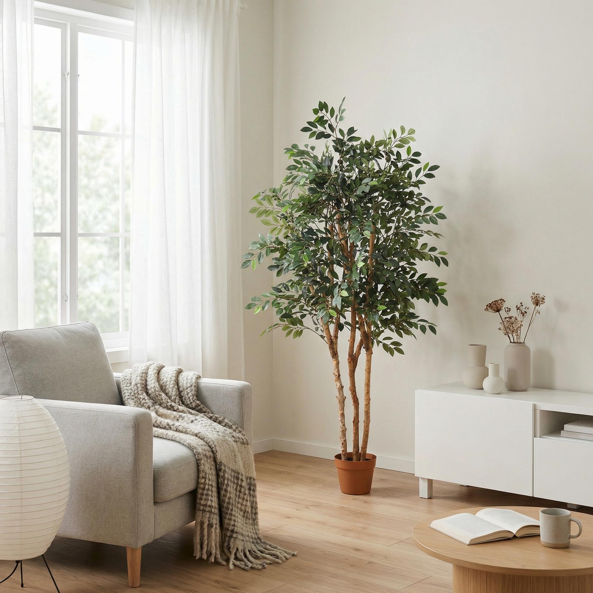 Künstlicher Ficus Exotica Pflanze von Everspring, 150 cm hoch, mit grünen Blättern, ideal für Dekorationszwecke.