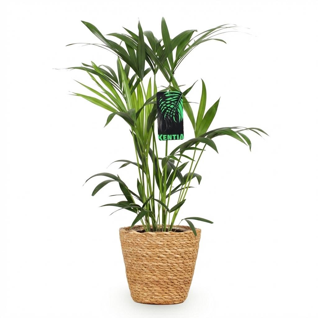 Everspring Howea Forsteriana Kentia Palme in weißem Topf, ca. 80-85cm hoch, mit grauem Topf oder Korb, Zimmerpflanze