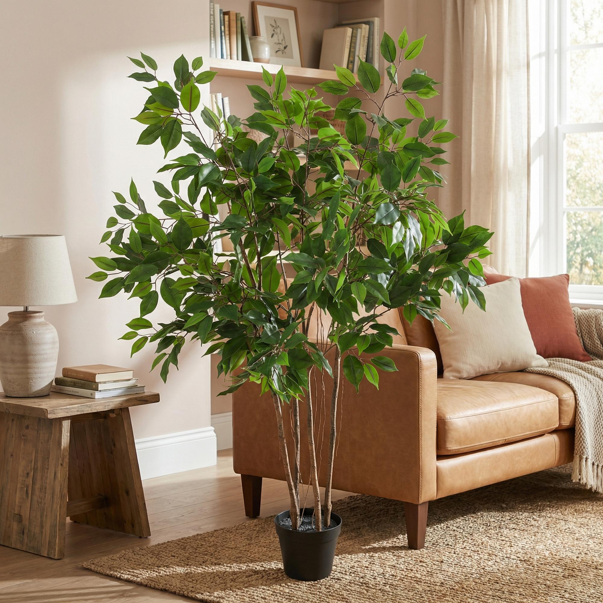 Künstlicher Ficus benjamina Pflanze von Everspring, 128 cm hoch, mit grünen Blättern, perfekt für Innendekoration.