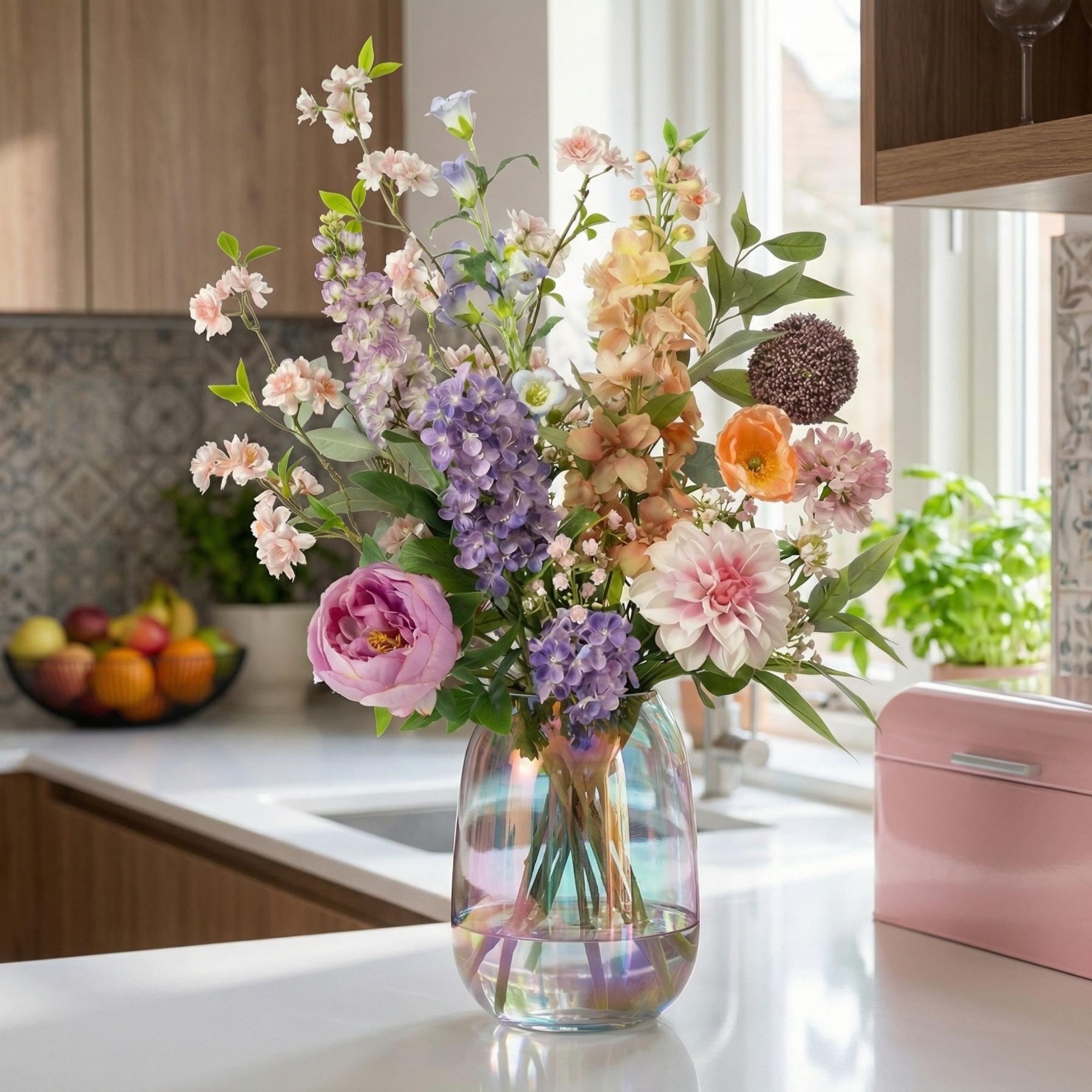 Künstlicher Blumenstrauß Pastellwiese Deluxe mit realistischer Haptik, 15 Stiele, 100 cm