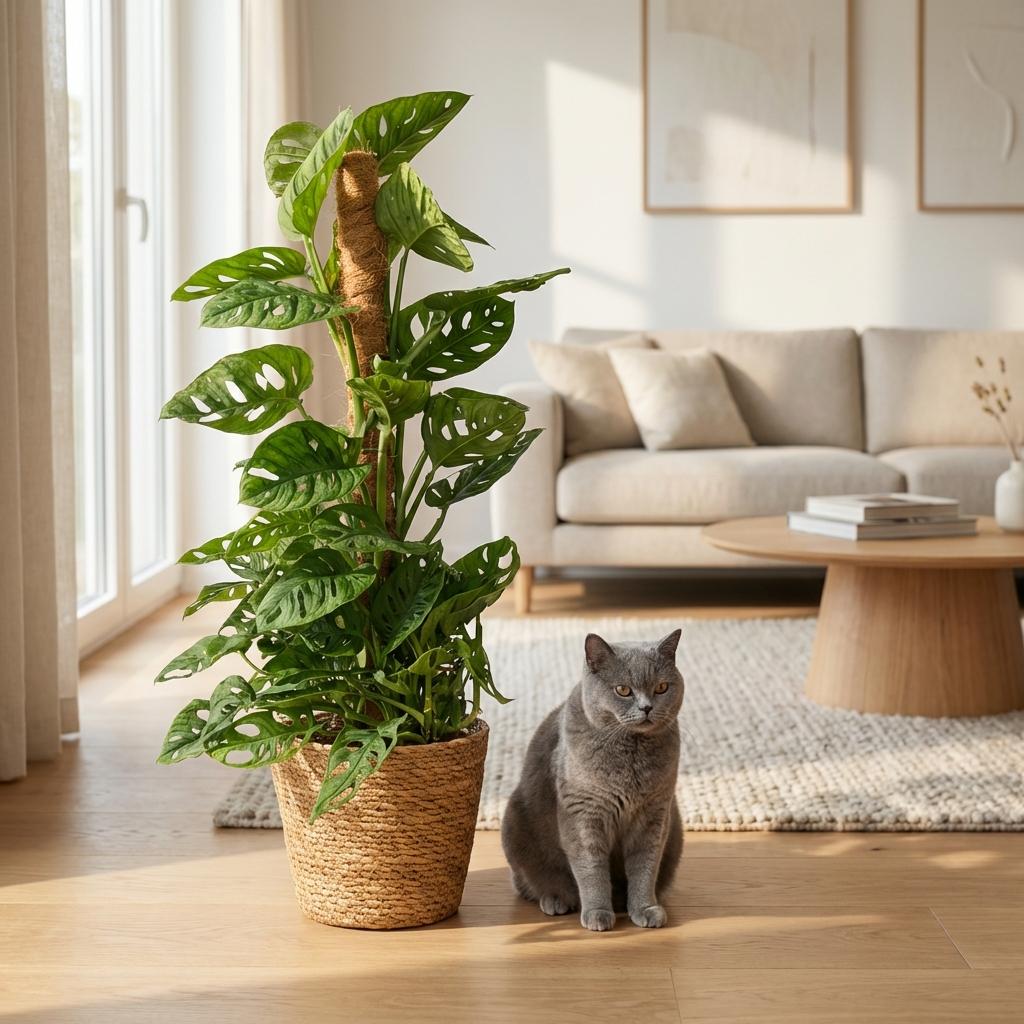 Monstera Adansonii mit Korb | Monkey Mask Moosstab – Topf 19 cm - Wurzelwerk Design