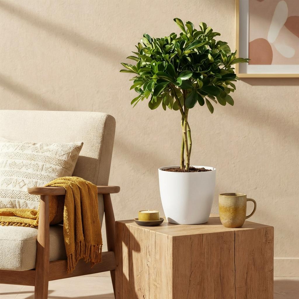 Schefflera Gold Capelle im weißen oder grauen Potter-Topf, 70-81cm hoch, Everspring Fingerbaum für Zimmerpflanzen.
