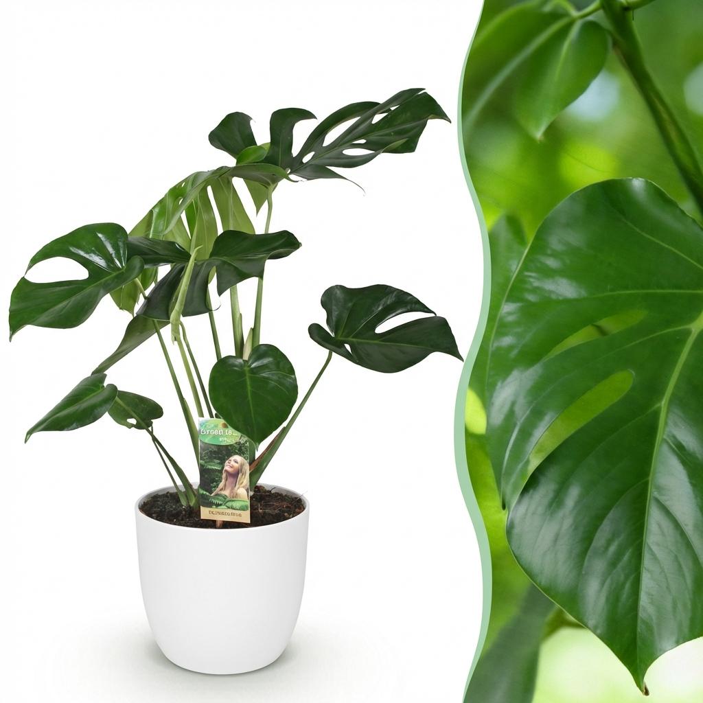 Everspring Monstera Deliciosa Pflanze mit weißem oder grauem Topf, 21cm Durchmesser, ca. 70-80cm hoch, grüne große Blätter