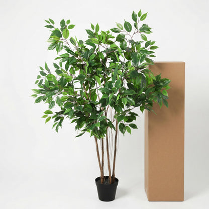 Künstlicher Ficus benjamina Pflanze von Everspring, 128 cm hoch, mit grünen Blättern und natürlicher Textur.
