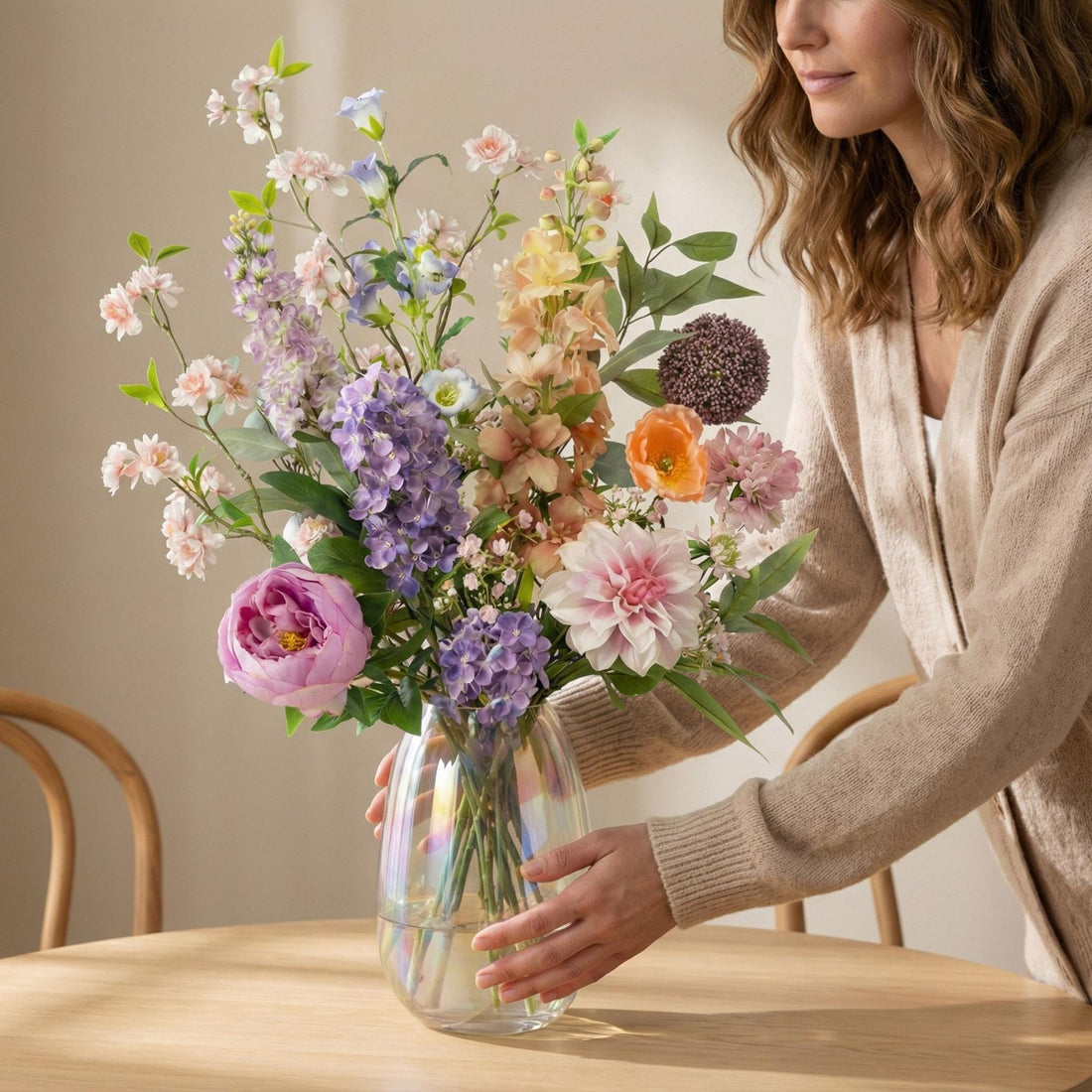 Künstlicher Blumenstrauß Pastellwiese Deluxe mit realistischer Haptik, 15 Stiele, 100 cm