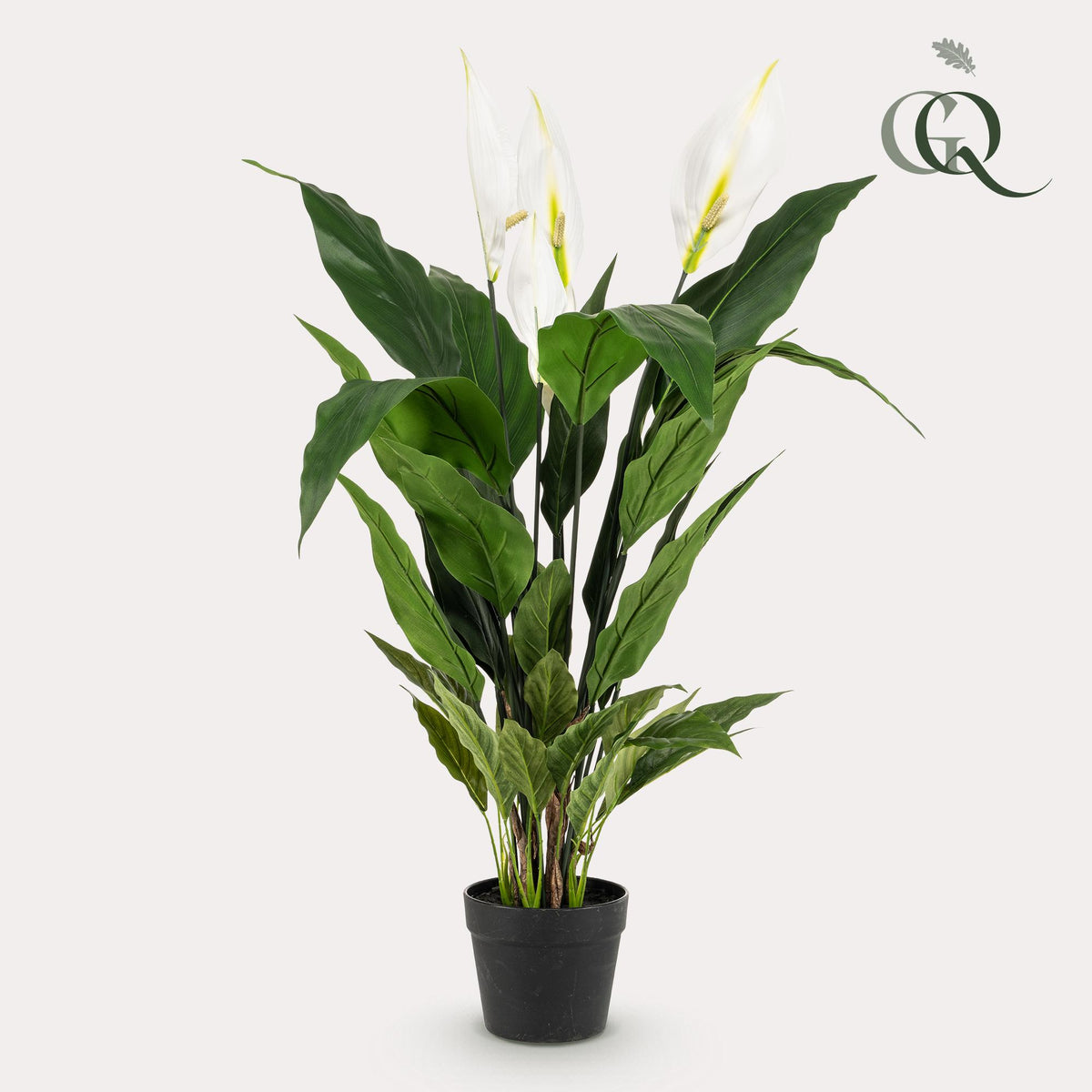 Kunstpflanze Einblatt (Spathiphyllum) 90 cm von Everspring, detailreiche grüne Kunstpflanze mit weißen Blüten.