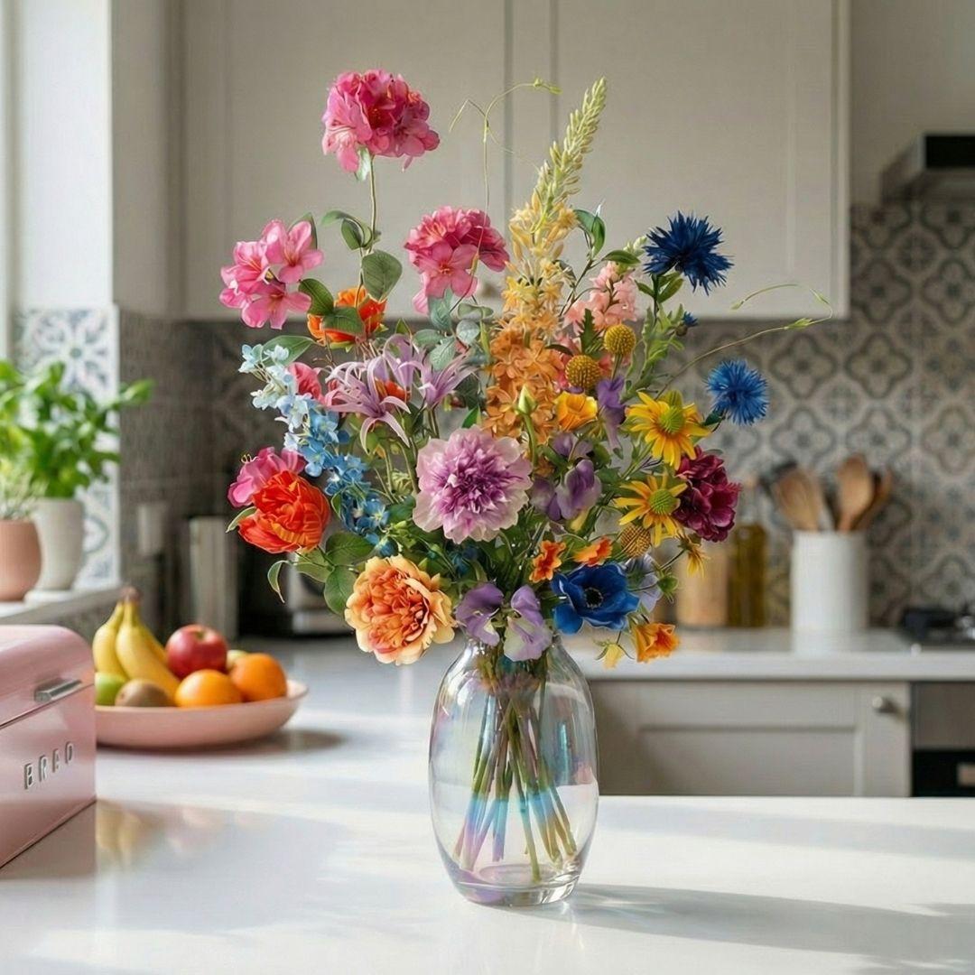 Kunstblumenstrauß Summer Garden Deluxe von Everspring, 19 Stiele, real touch, 100 cm hoch, dekorativer Blumenstrauß, Thumbnail