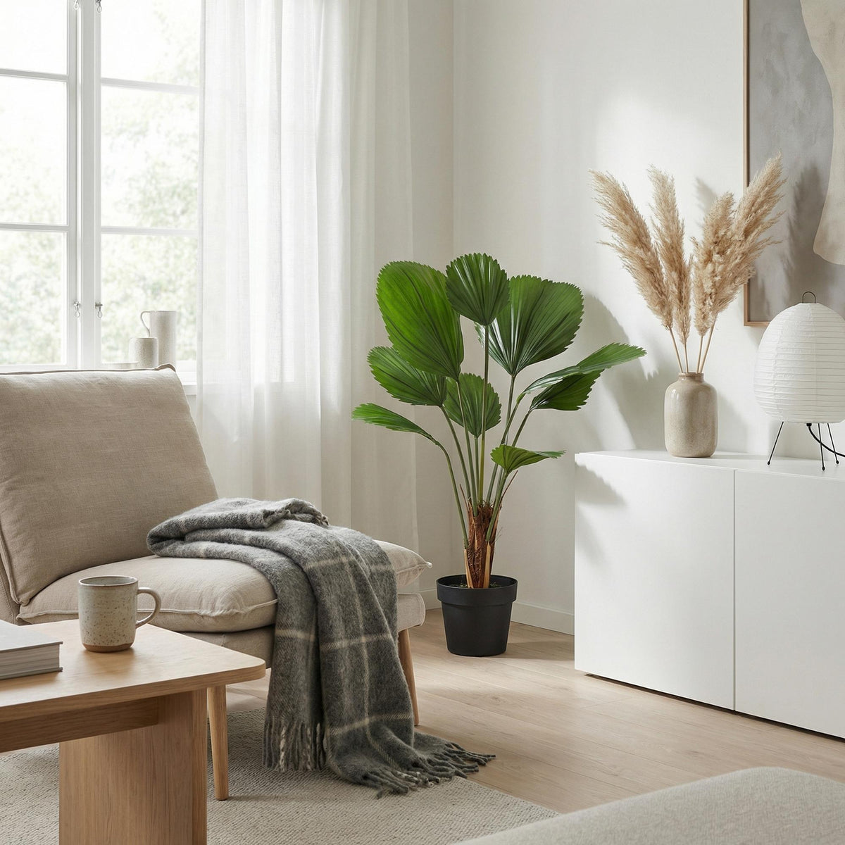 Kunstpflanze Licuala Grandis von Everspring, 104 cm hohe, realistisch aussehende Palmenpflanze für Dekorationszwecke